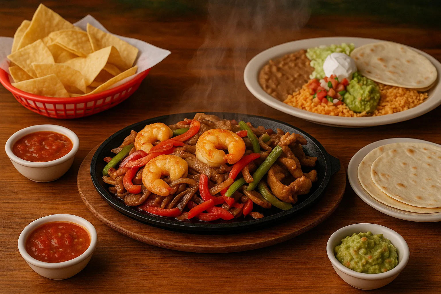 Fajitas served sizzling hot