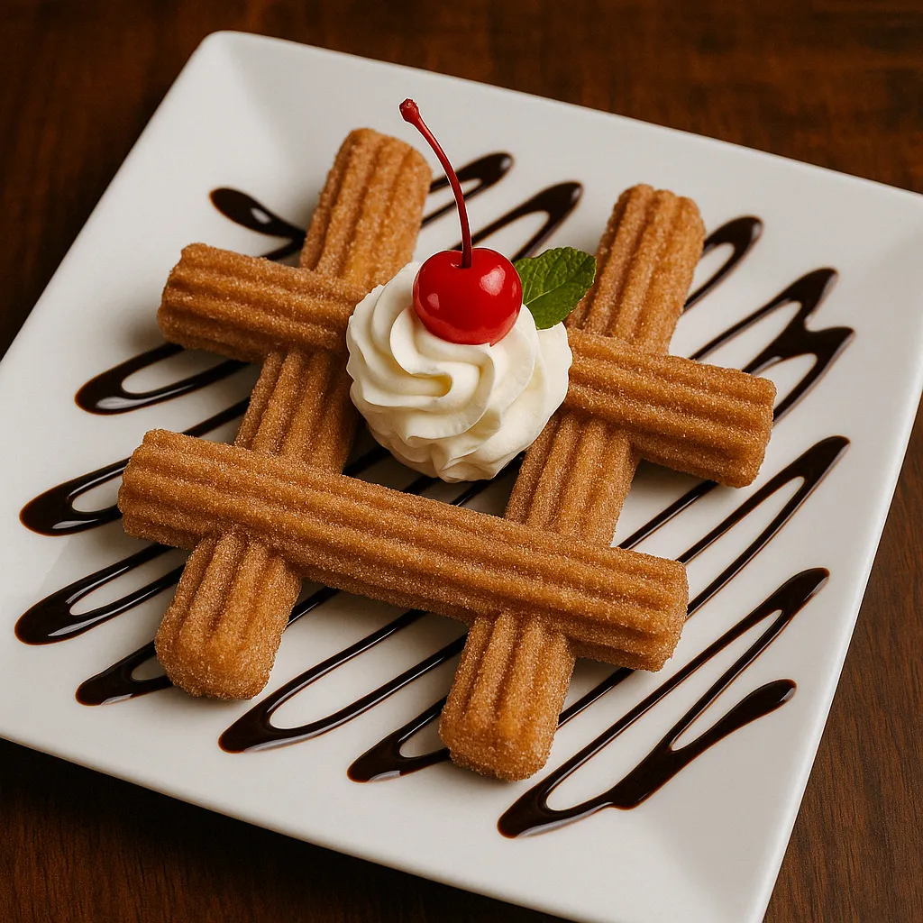 Cinnamon sugar churros with chocolate drizzle
