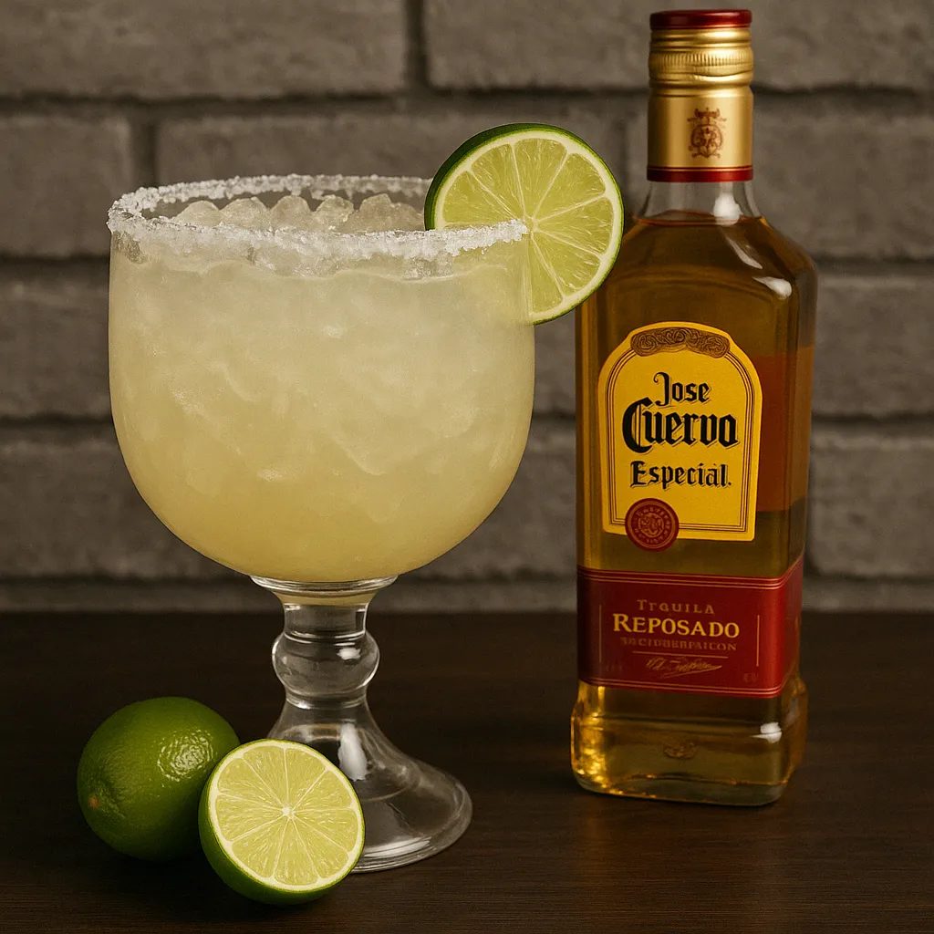 Jumbo house margarita with lime garnish